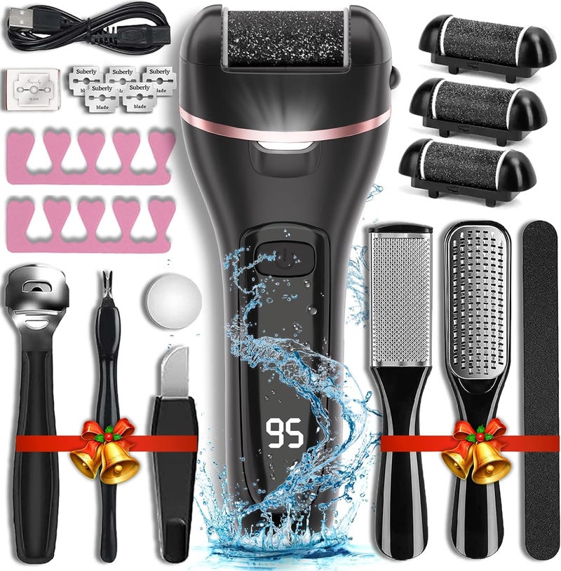WeaHea Electric Callus Remover for Feet with Rechargeable Waterproof 17 in 1 Professional Pedicure Kit with 3 Roller Heads 2 Speed,Foot File, Foot Care Tools Perfect for Dead Hard Cracked Dry Skin - Image 1